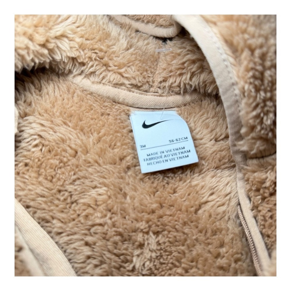 Cozy Gorpcore Nike Bunting Jumpsuit Regular 3M Tan Sherpa Fleece Hooded Romper - Picture 6 of 7